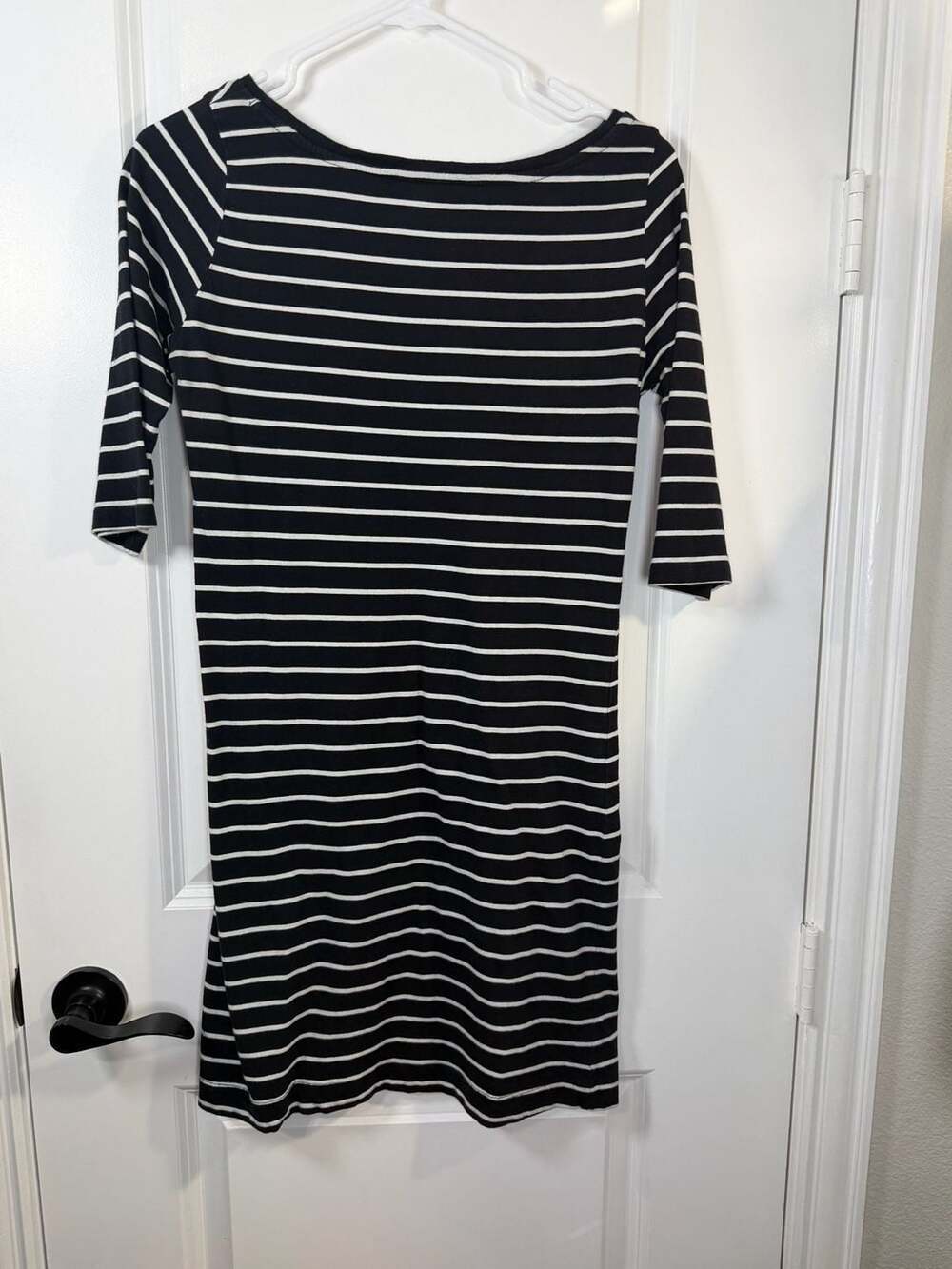 French Connection Black & White Striped 3/4 Sleeve Cotton Dress Size 8 - Picture 5 of 8